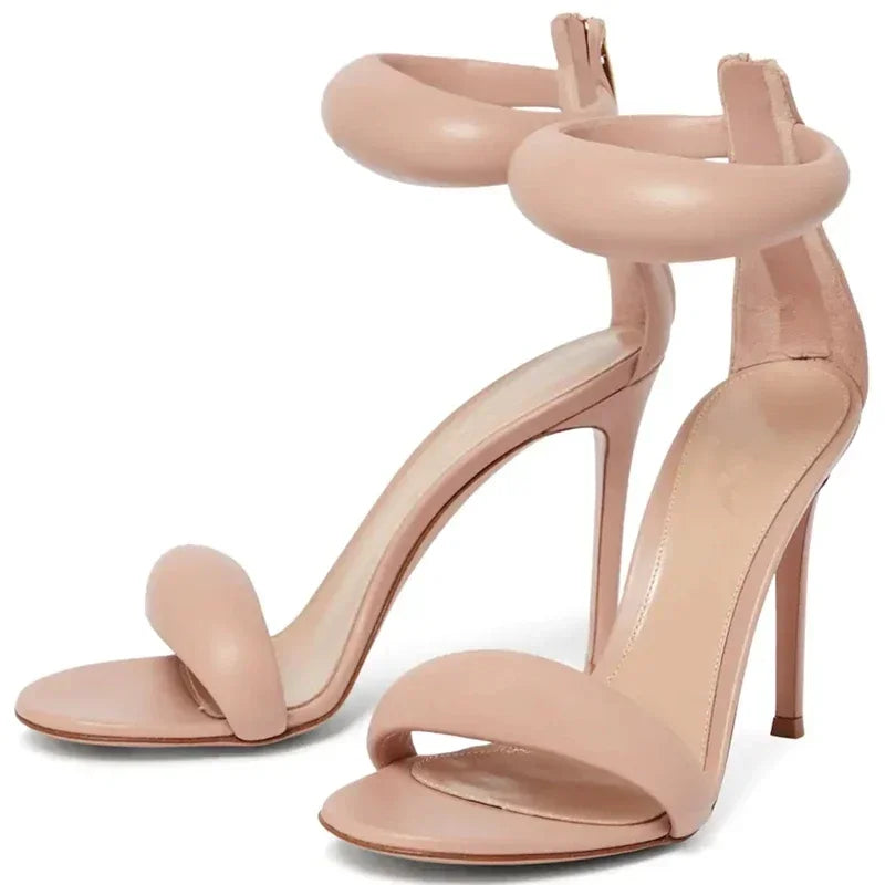 Golden open toed shoes, sexy one-piece belt, summer new high heels, women's slim heels, versatile fashion sandals